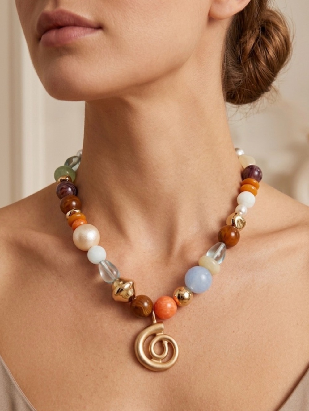 NWT ⚜️♥️⚜️ Piper K Gorgeous Mixed Beaded Spiral Pendant Necklace